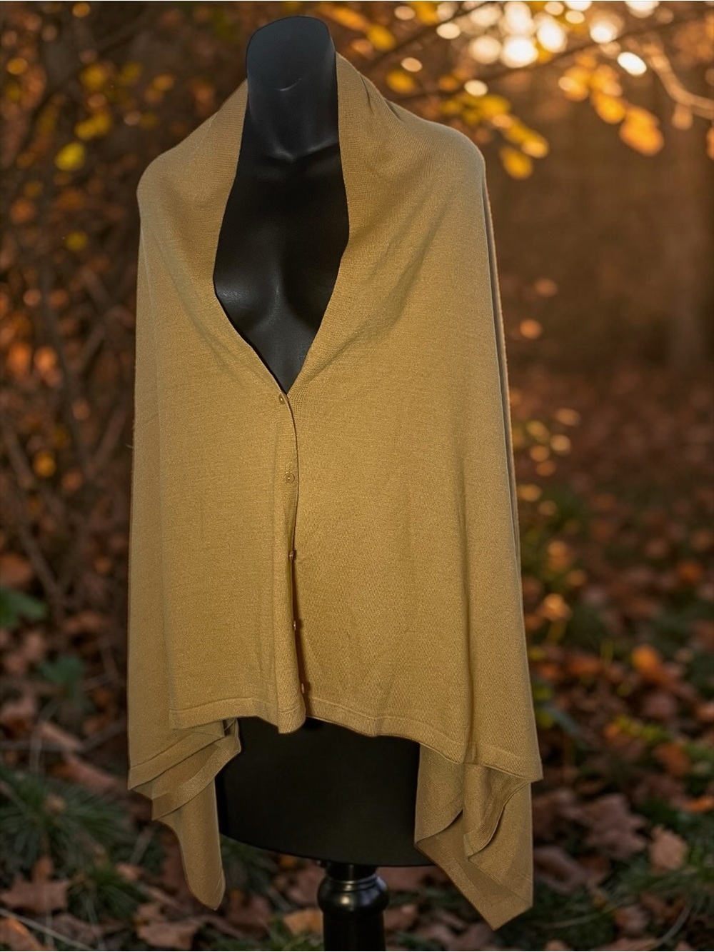 NWT IMAN Global Chic Multi Wear Button Front Knit Wrap Poncho Shawl Gold OS